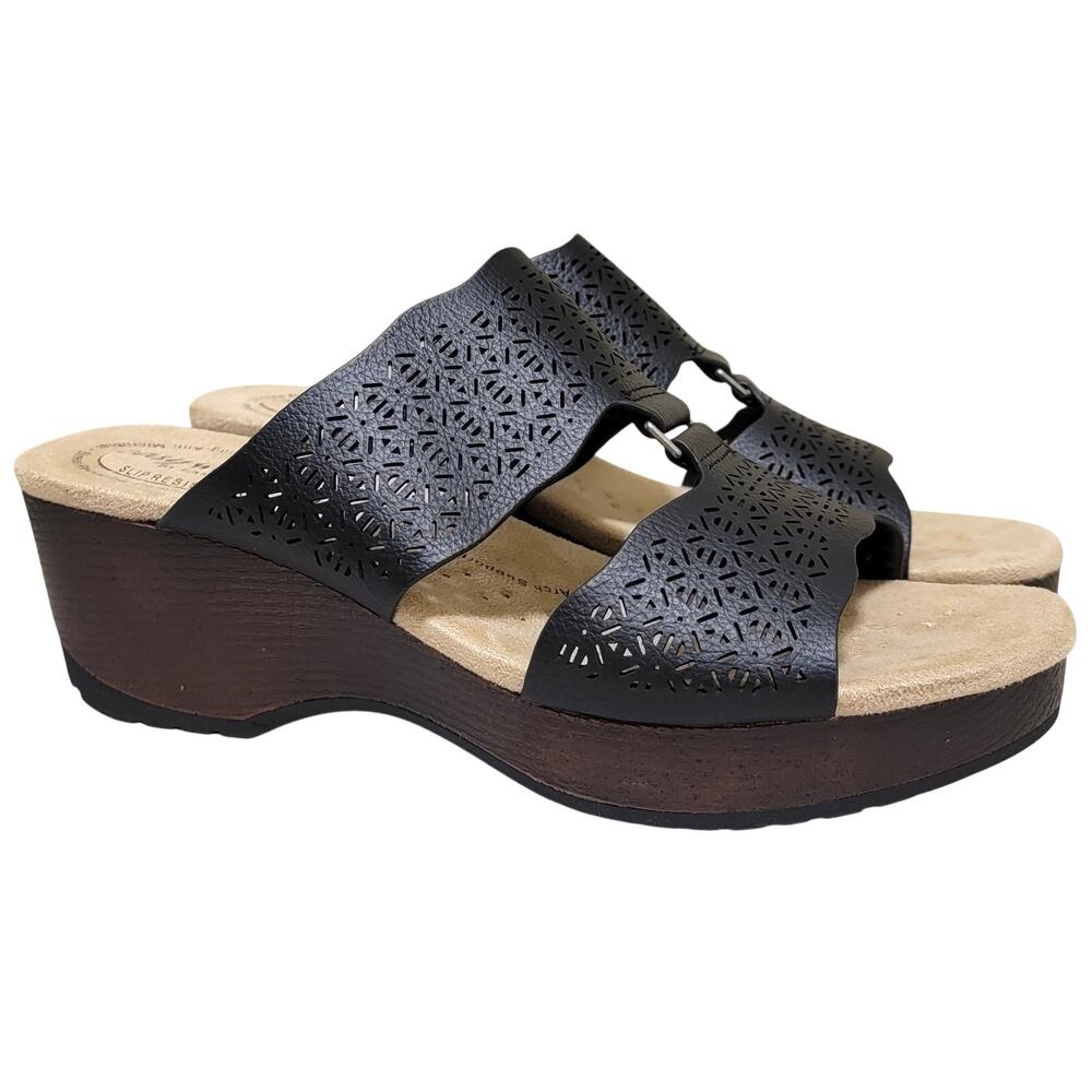 Easy Street Women Rin Double Strap Wedge Heel Slide Sandals Size US 8W Black